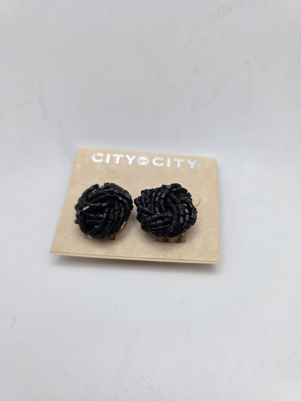 Black Beaded Knot Clip-On Earrings